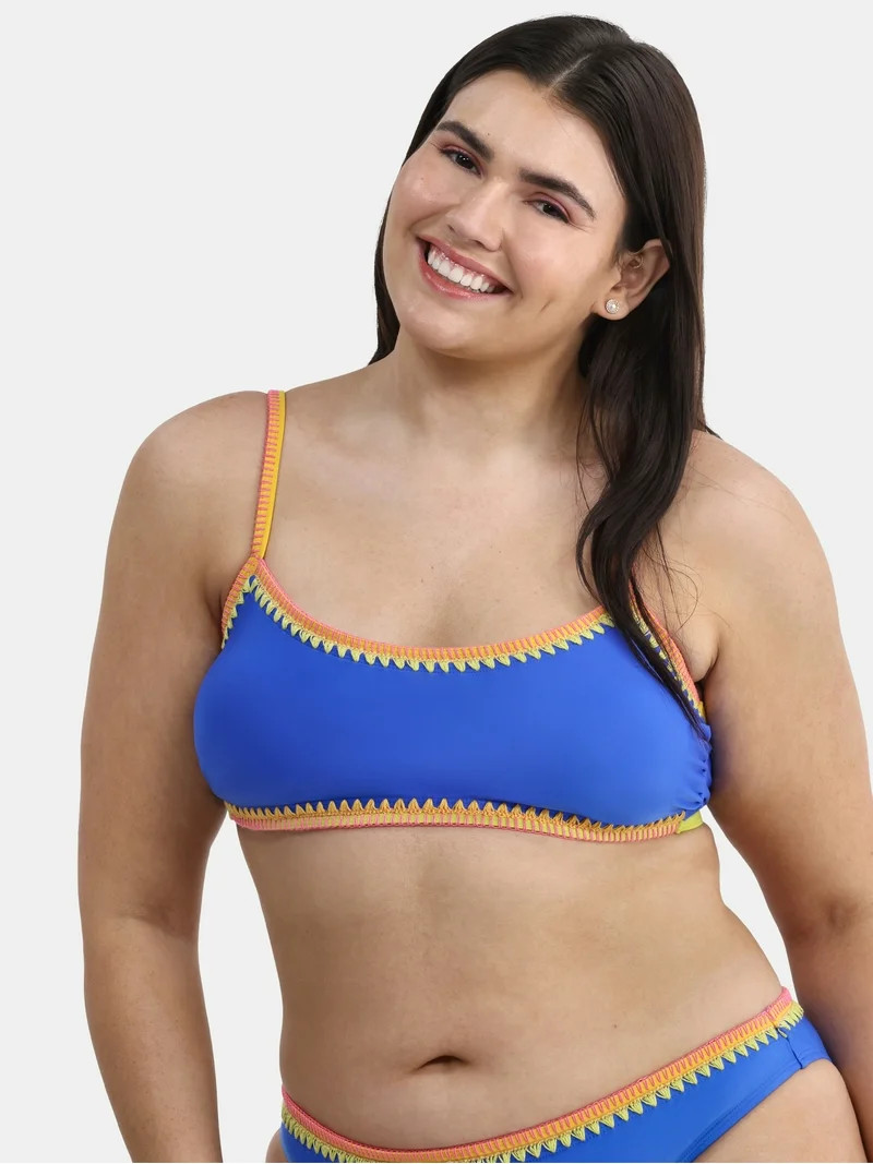 No Boundaries Women's Stitched Trim Bralette Swim Top, Sizes XXS-XXL | Walmart (US)