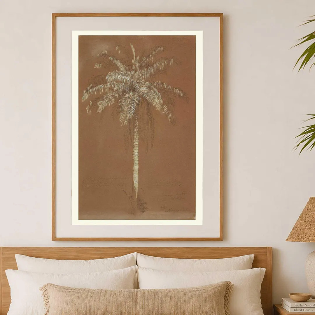 Sepia Antique Palm Tree Illustration - Vintage Botanical Wall Art - Brown & Cream | Etsy (US)