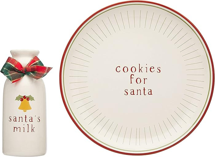 Pearhead Cookies for Santa Plate and Milk Jug Set, Ceramic Holiday Serving Dish with Milk Bottle,... | Amazon (US)