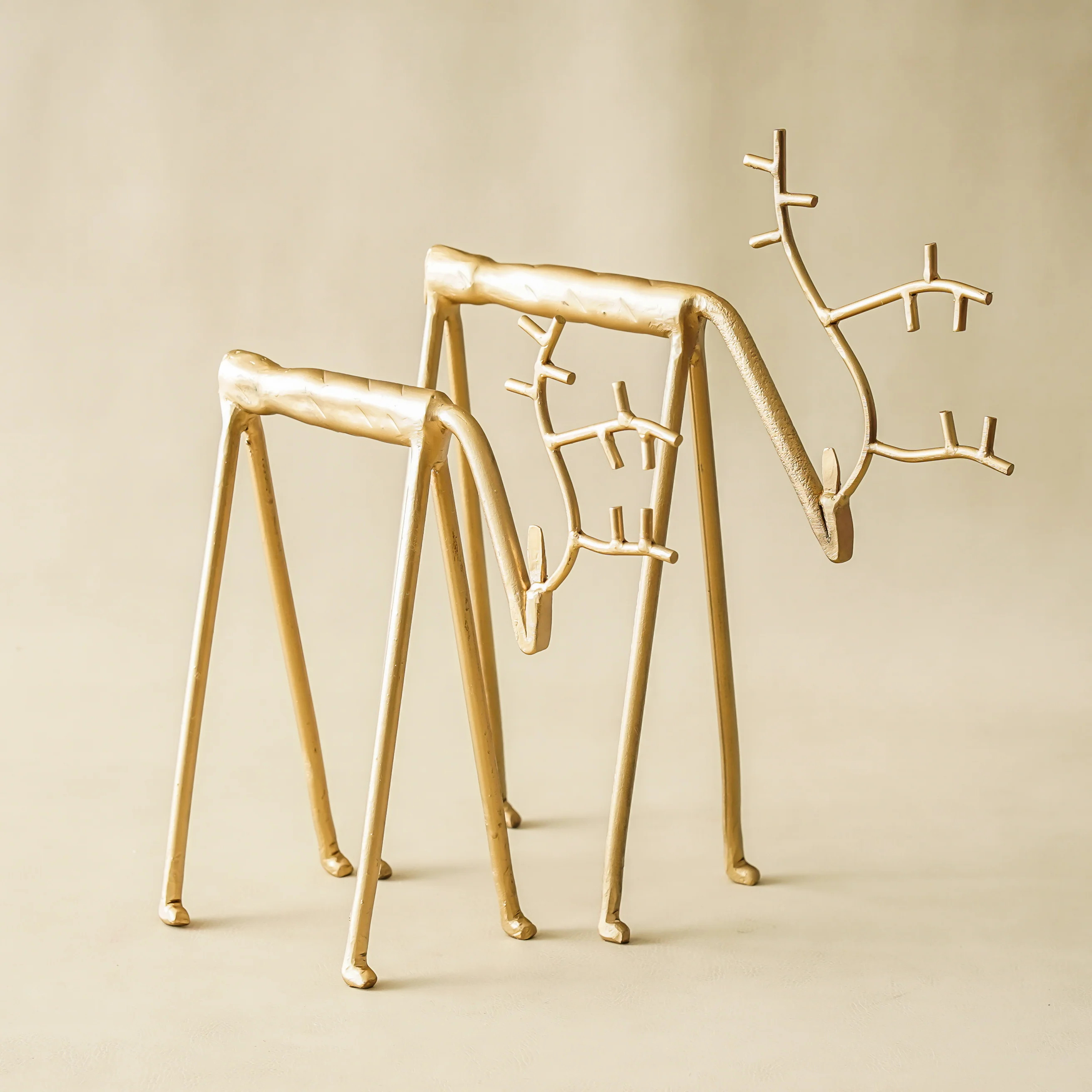 Gold Looking Down Deer Set | Sculptural Holiday Statues (Set of 2) | MJHome