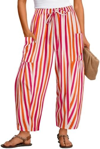 MEROKEETY Women's Linen Wide Leg Pants Summer 2026 Casual Loose Beach Vacation Baggy Palazzo Barr... | Amazon (US)