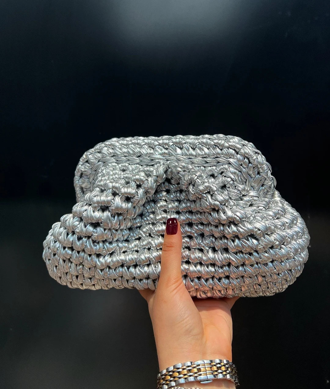 Metallic Raffia Bag, Silver Raffia Clutch, Handmade Raffia Bag, Evening Crochet Pouch Bag, Knitte... | Etsy (US)