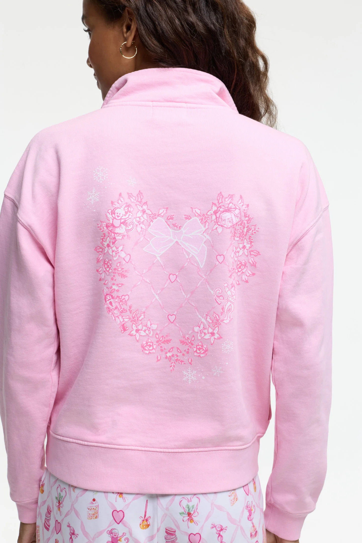LoveShackFancy x Roller Rabbit Sugarplum Lattice Half Zip Sweatshirt | LoveShackFancy