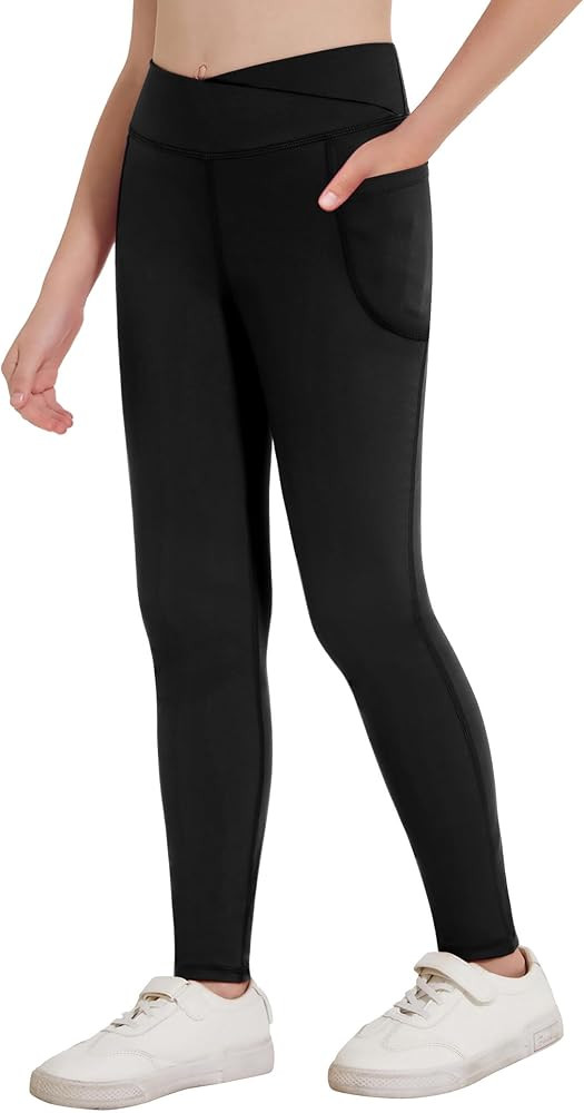 Zaclotre Girls Athletic Leggings Cross High Waisted Yoga Pants for Kids Dance Workout Running Tig... | Amazon (US)