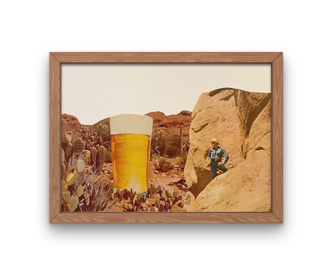 Vintage Cowboy Collage Art Print, Vintage Western Wall Art, Desert Wall Decor, Retro Beer Poster,... | Etsy (US)