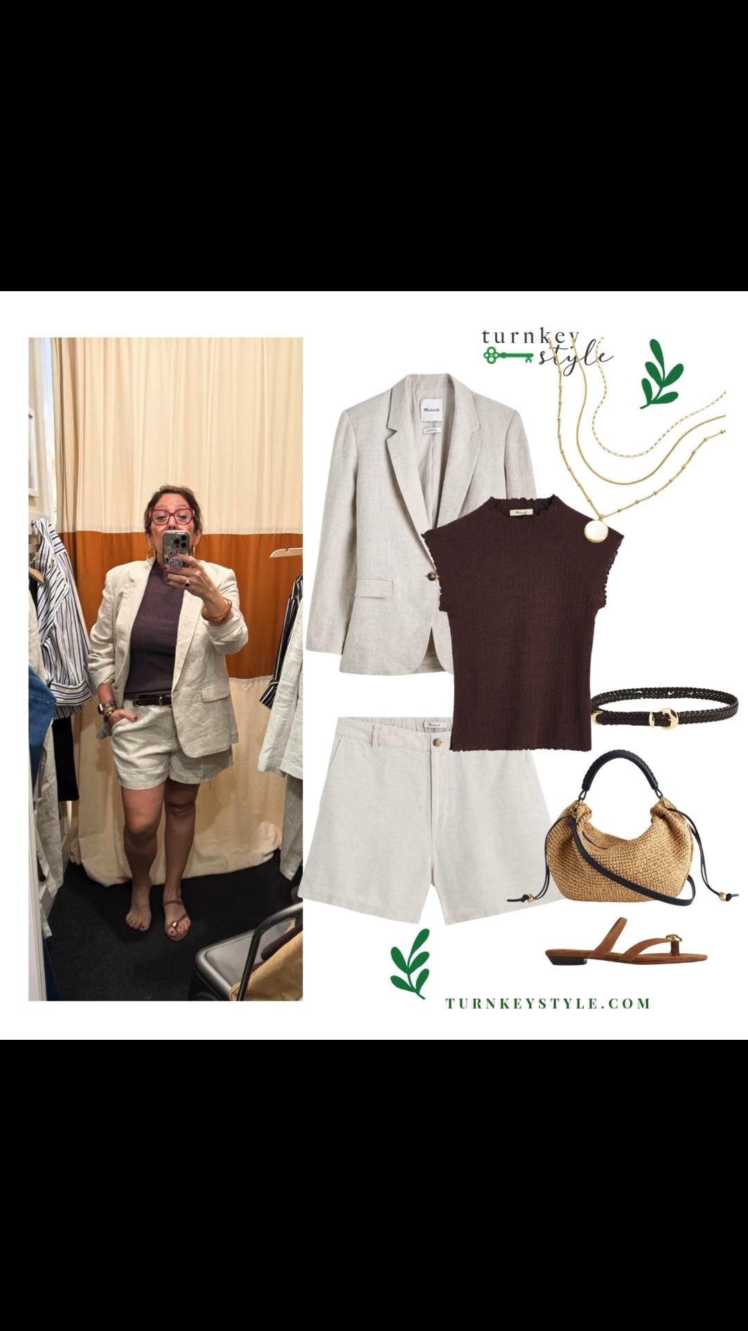A great way to pair linen shorts and a linen jacket for a fun weekend or brunch look. 
Super comfy and chic. 
Shorts run true to size. Wearing a 14. 
XL in the top 

I’m Elisa, a wardrobe stylist, founder of Turnkey Style, and author of The Style Advantage: I Say What HR Can’t. I work with professionals and corporate teams to help them show up authentically, on brand, and with confidence. I’m also a mom of two grown boys, a wife, a post-menopausal woman in business, 5’4”, a size 14/16 on the bottom and L on top. I’ve been everything from a size 10–18+, which is why fit, function, and real life always come first.

#LTKOver40 #LTKSeasonal #LTKPlusSize