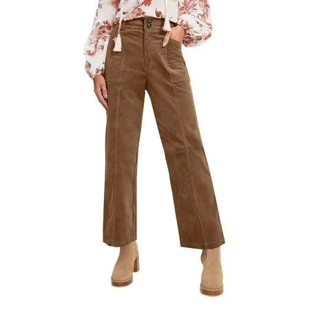 Uodsvp Corduroy Pants Women Straight Leg Elastic Waist Work Trousers Pants with Pockets Brown m | Walmart (US)