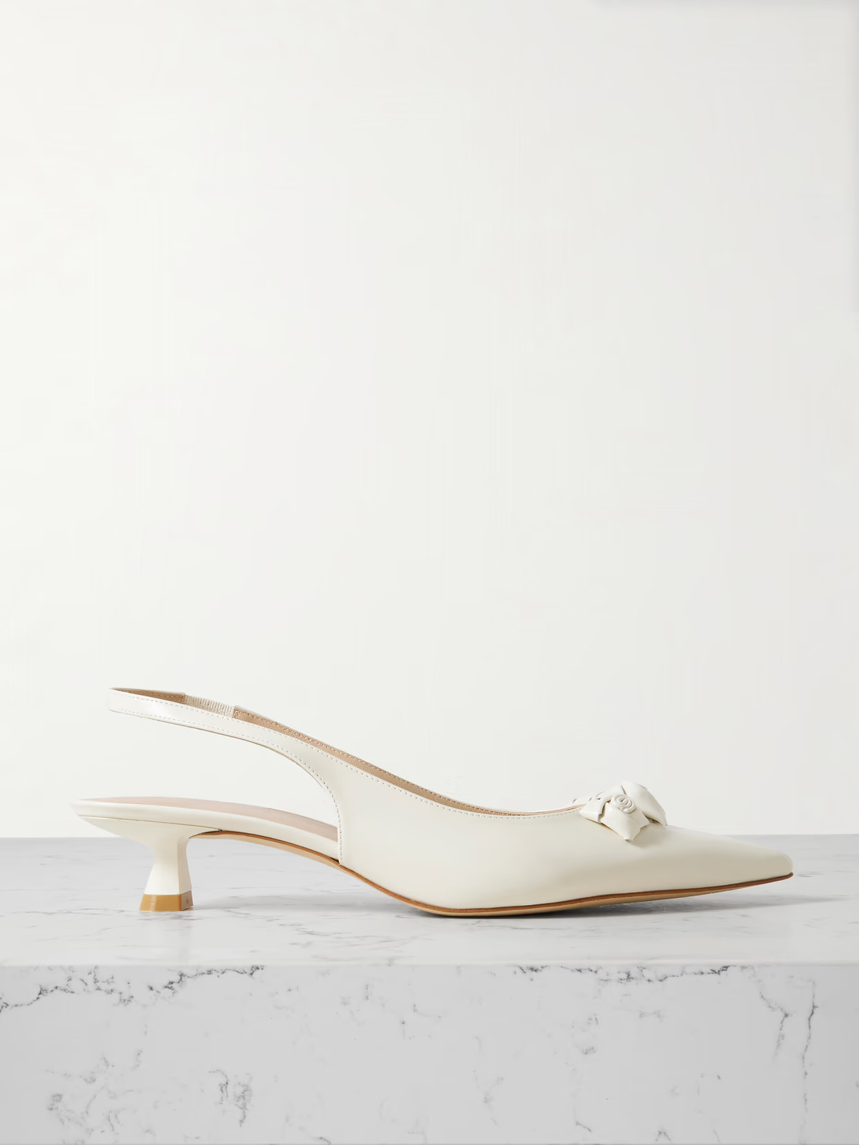 Stuart Weitzman - Rosie Appliquéd Leather Point-toe Slingback Pumps - Cream | NET-A-PORTER (UK & EU)