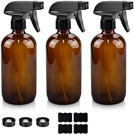 Glass Spray Bottles, 16oz Amber Glass Spray Bottles with Labels & Adjustable Nozzle, Reusable Con... | Amazon (US)