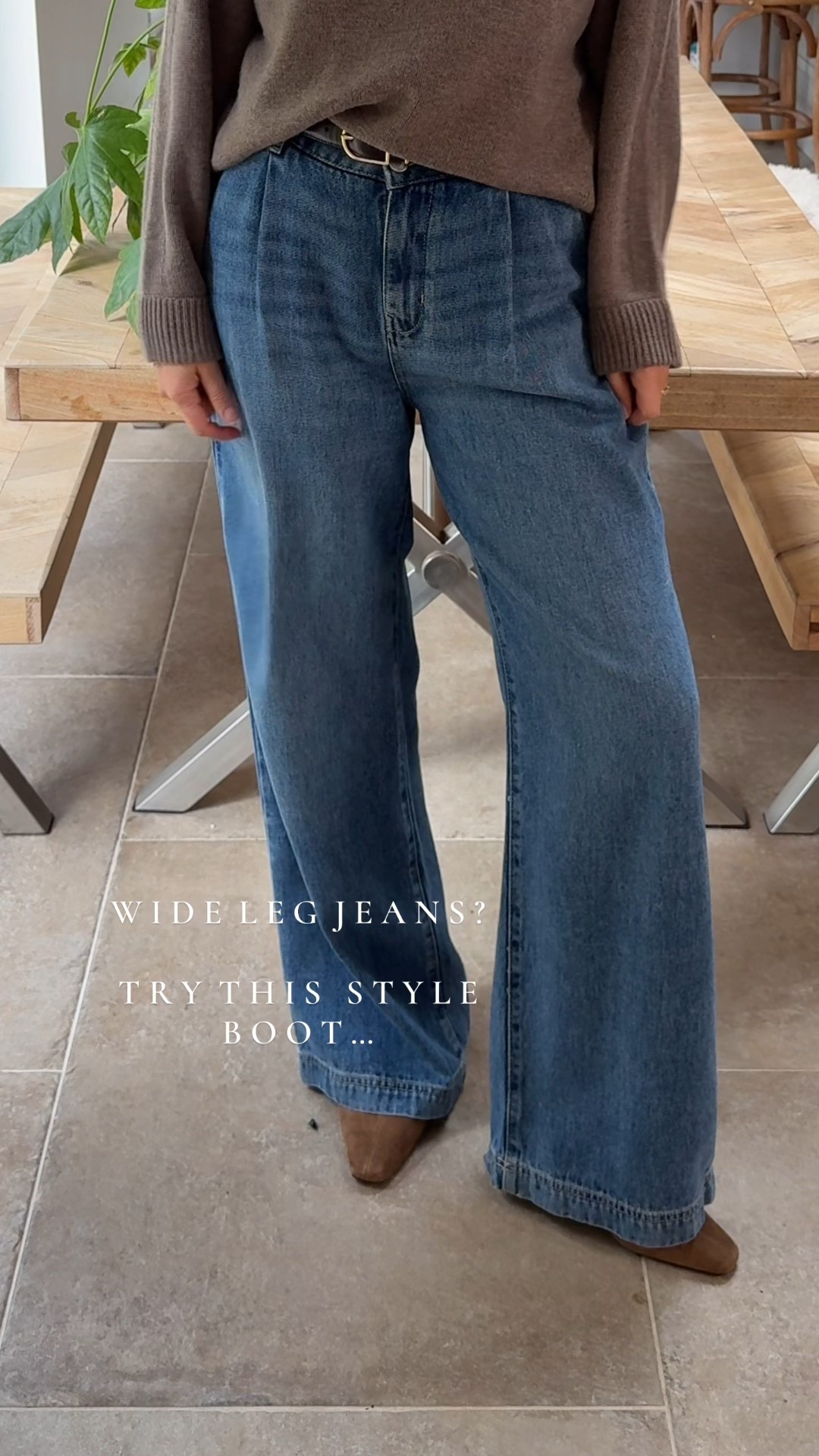Answering your style queries … 
The best boots for wide leg jeans and trousers …. 
Generally I find a more feminine shape the most flattering and balanced with the extra volume in the trousers.  A pointed , almond or elongated square toe with a slim boot shaft. 
Next consider the heel height - what other shoes do you wear with the jeans ? If you want to be able to switch between trainers , flats and boots easily you need a low heel to maintain maximum trouser length. 

These boots  I’m wearing are very comfortable , with a cushioned flexi sole and stylish shape. 
I’ve linked some similar options below . 

Jeans are sold out previous season but I’ve linked a similar Gap pair below and also my favourite wide leg style - I  wear a 30 regular or long  in these. 

Boots ankle boots 
Suede boots 


#LTKautumn #LTKshoes #LTKwinter
