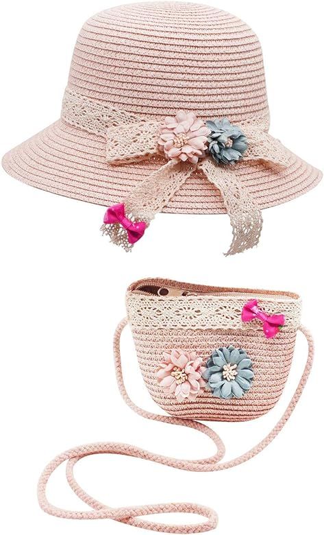 Bienvenu Girl Kids Summer Wide Brim Floppy Beach Sun Visor Hat with Flowers | Amazon (US)