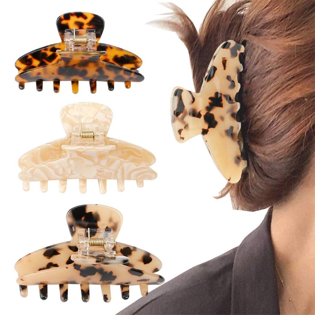 Tortoise Claw Hair Clip for Women,3Pcs 3.5 inch Hair Grip Leopard Print Barrettes French Vintage ... | Amazon (US)