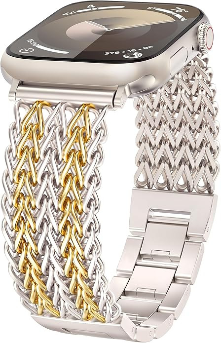 Minyee Compatible with Apple Watch Band 41/40/38/44/45/46/49/42mm Women, Dressy Stainless Steel M... | Amazon (US)