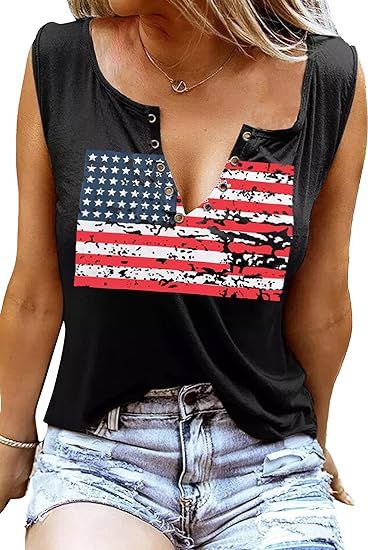 American Flag Tank Tops for Women 4th of July Shirts Ring Hole Sleeveless V-Neck T-Shirt Patrioti... | Amazon (US)