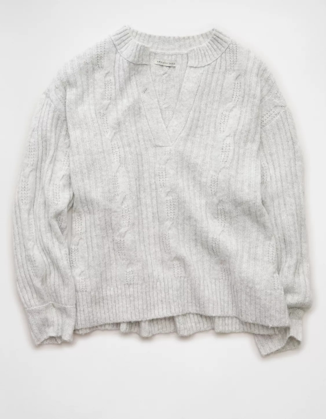 AE Whoa So Soft Notch Neck Cable Sweater | American Eagle Outfitters (US & CA)