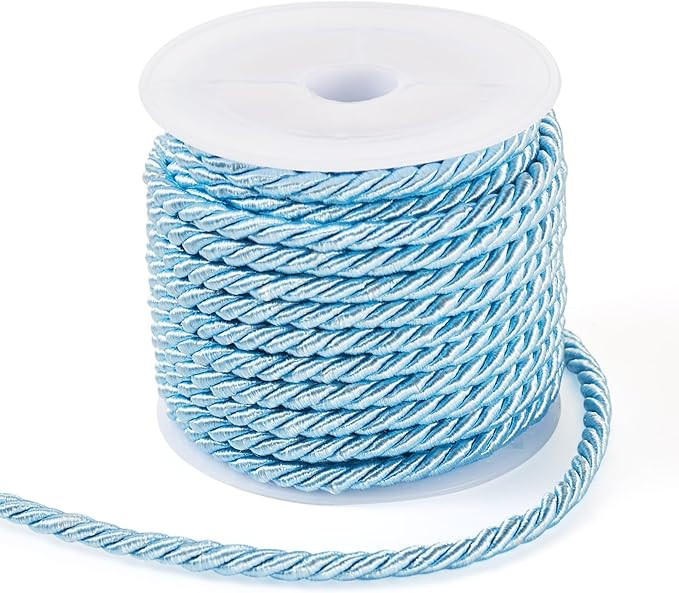 Beadthoven 1 Roll/5.46 Yards 3mm Braided Cord Light Blue 3-Ply Shiny Polyester Twisted Twine Cord... | Amazon (US)