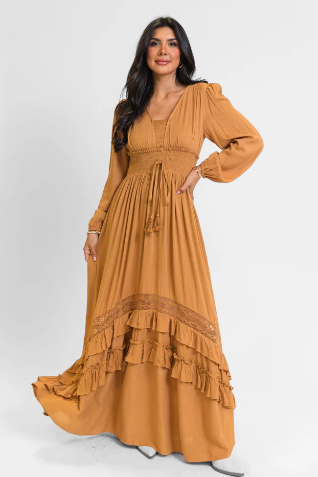Lucky To Have You Camel Maxi Dress | Pink Lily