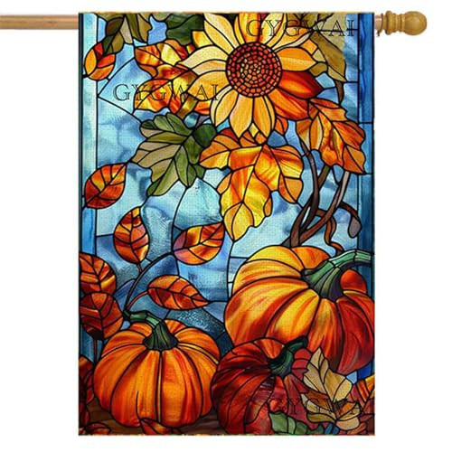 Fall Pumpkin House Flag for Outside 28x40 Inch Double Sided, Autumn Yard Flag Stained Glass Thanksgiving Garden Flag for Outside Farmhouse Holiday Decorations | Amazon (US)