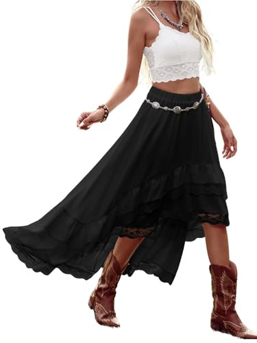 Verdusa Women's Western Cowgirl Lace Skirt Boho Asymmetrical Skirts Country Concert Outfits | Amazon (US)