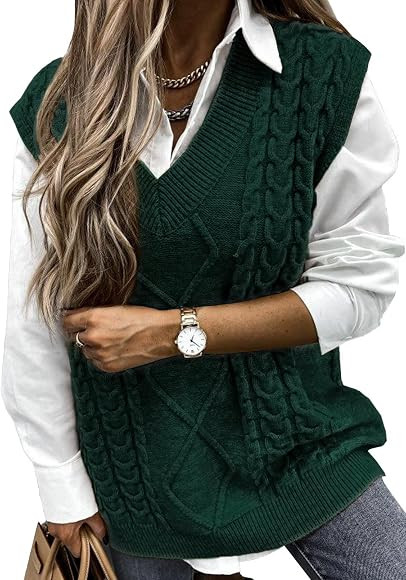 EVLAESS Sweater Vest for Women V Neck Sleeveless Solid Color Loose Casual Pullover Sweaters | Amazon (CA)
