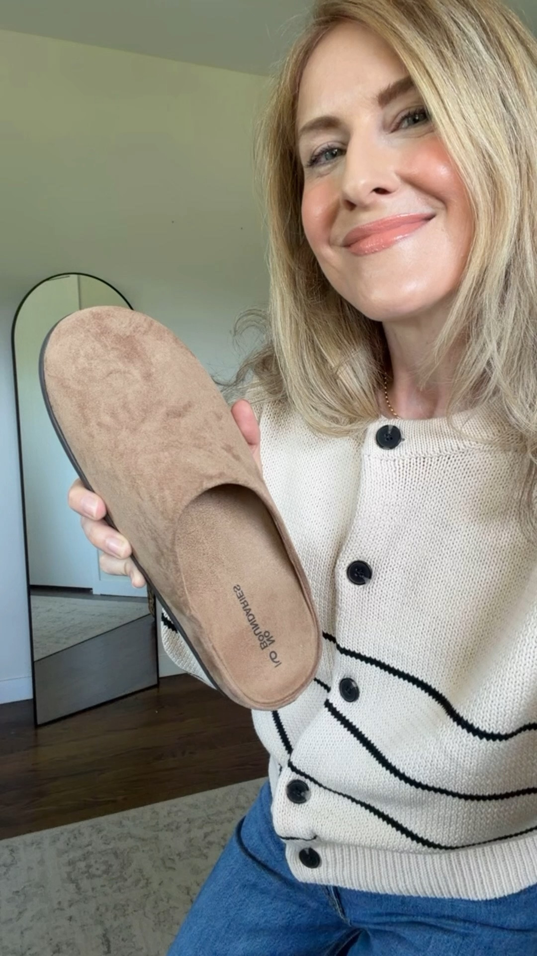 Faux suede clogs at Walmart just $25, I’m between sizes and went down, when I went up the shoe slipped off. #walmartfashion