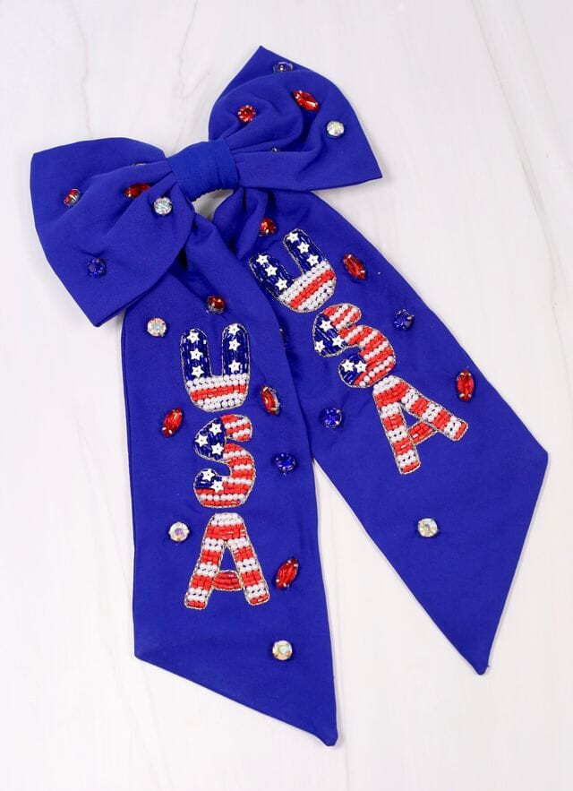 USA Beaded Hair Bow BLUE | Caroline Hill