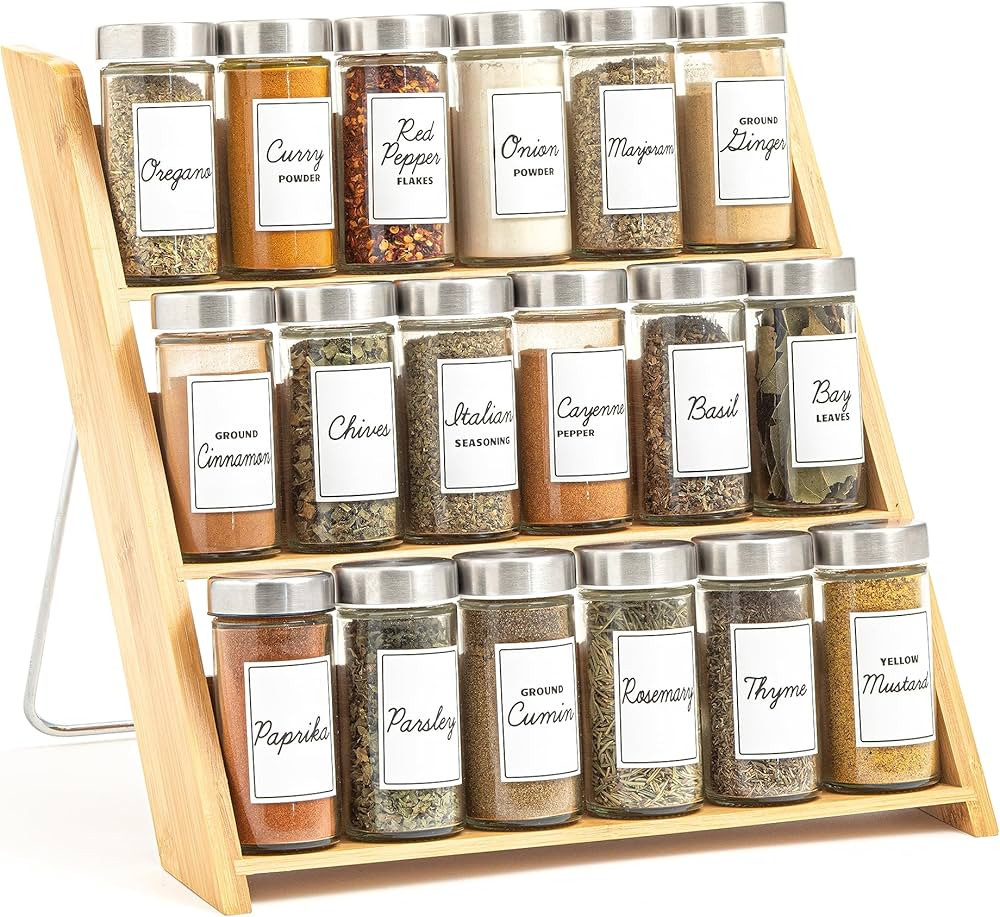 Orii 18 Jar Bamboo Compact Spice Organizer for Countertop and Kitchen Drawer, Filled with Spices,... | Amazon (US)