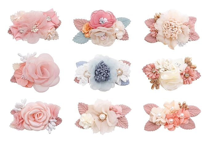 Flymind 9 Pack Baby Girls Flower Bow Hair Clips Floral Barrettes Hair Bow Accessories for Newborn... | Amazon (US)