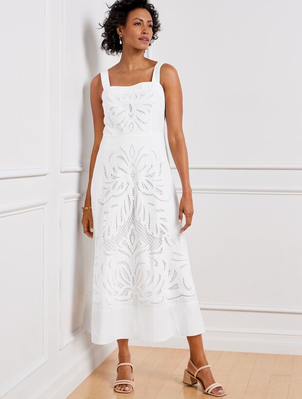 Embroidered Fit & Flare Poplin Dress | Talbots