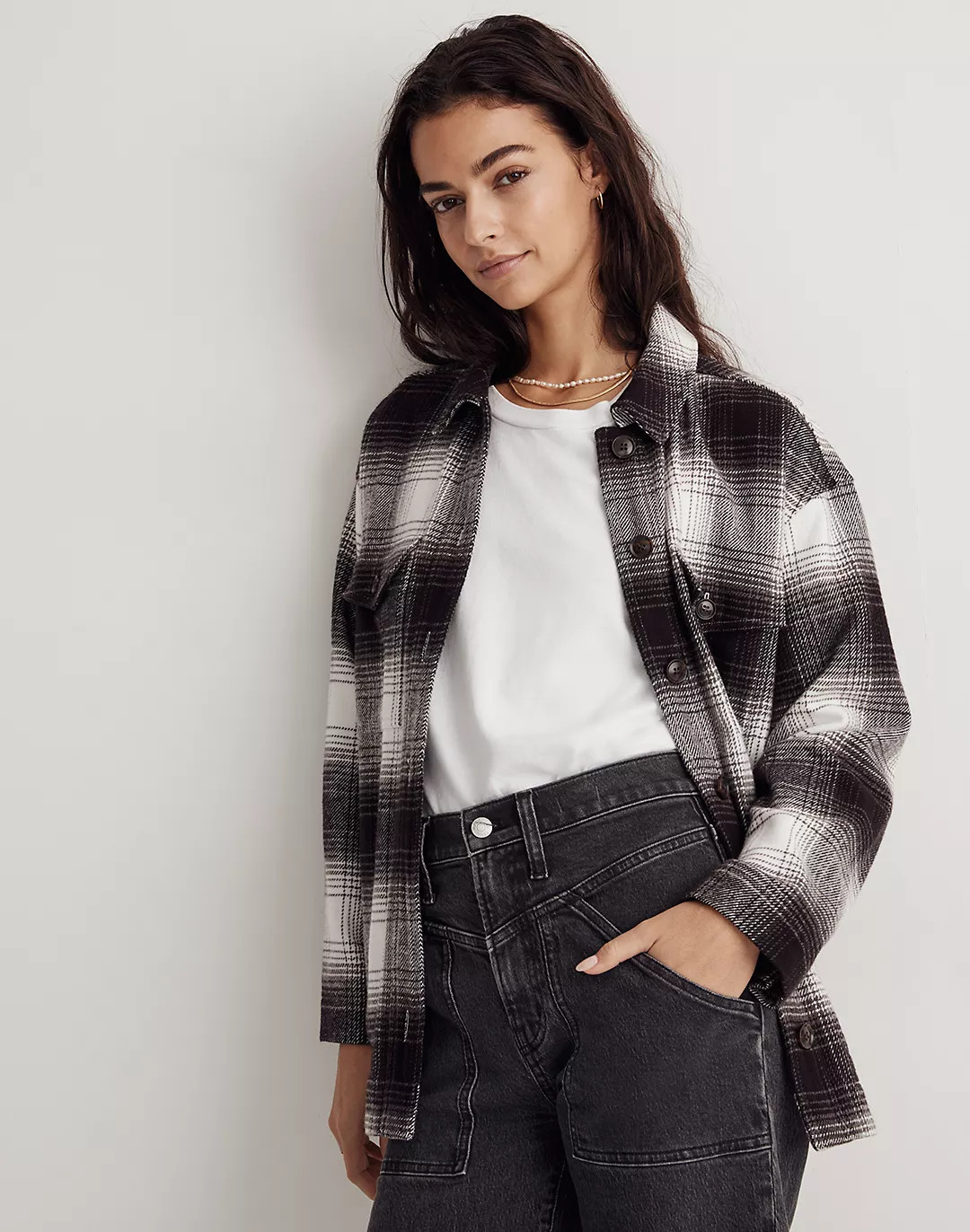 Twill Flannel Shirt-Jacket in Windowpane Plaid | Madewell