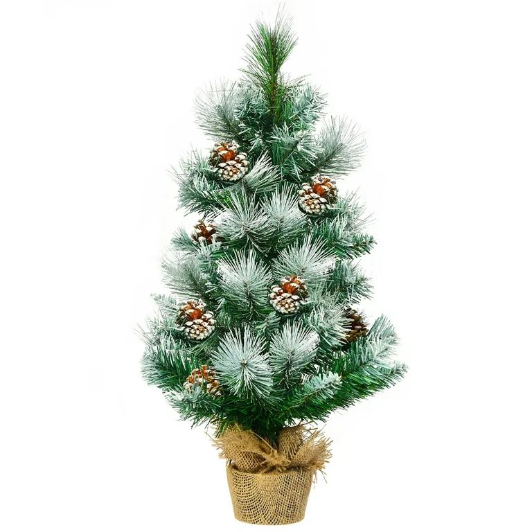 Costway 24'' Snow Flocked Artificial Christmas Tree Tabletop w/Pine Cones and Burlap Base | Walmart (US)