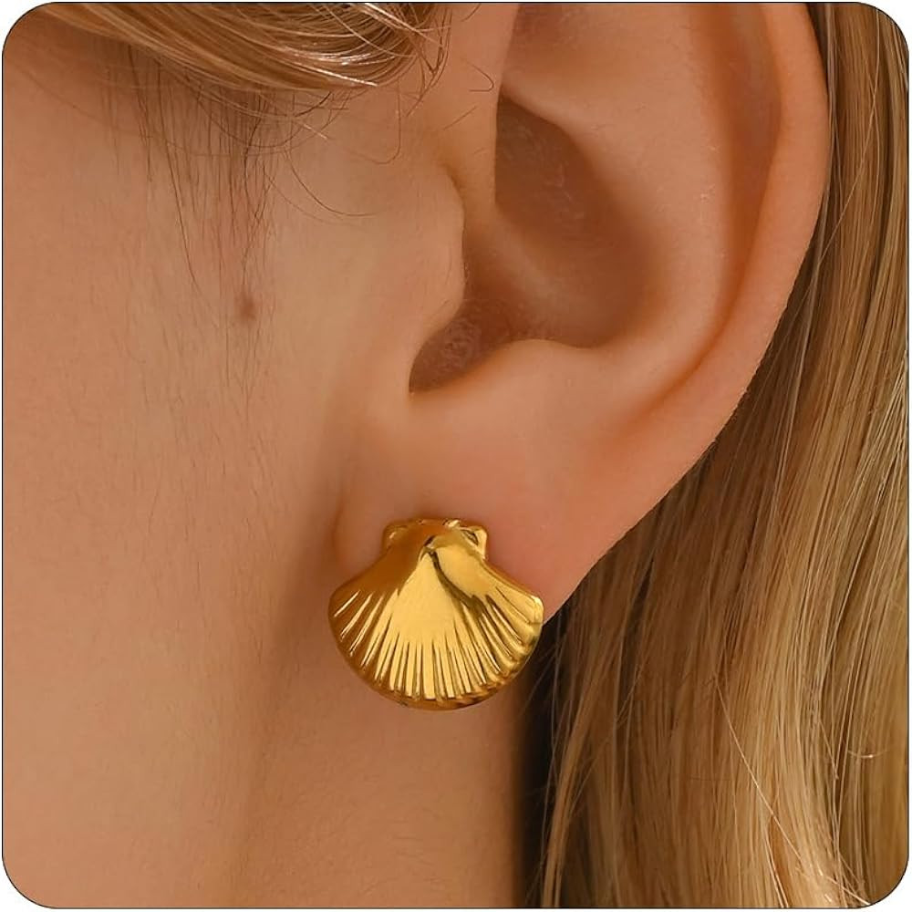 Gold Stud Earrings for Women 18K Gold Plated Opal Stud Earrings Dainty Star Shell Starfish Butter... | Amazon (US)