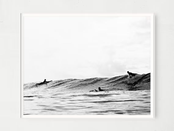 Black and White Surfers In The Ocean, Digital Print, Coastal Decor Digital Download, Vintage Styl... | Etsy (US)