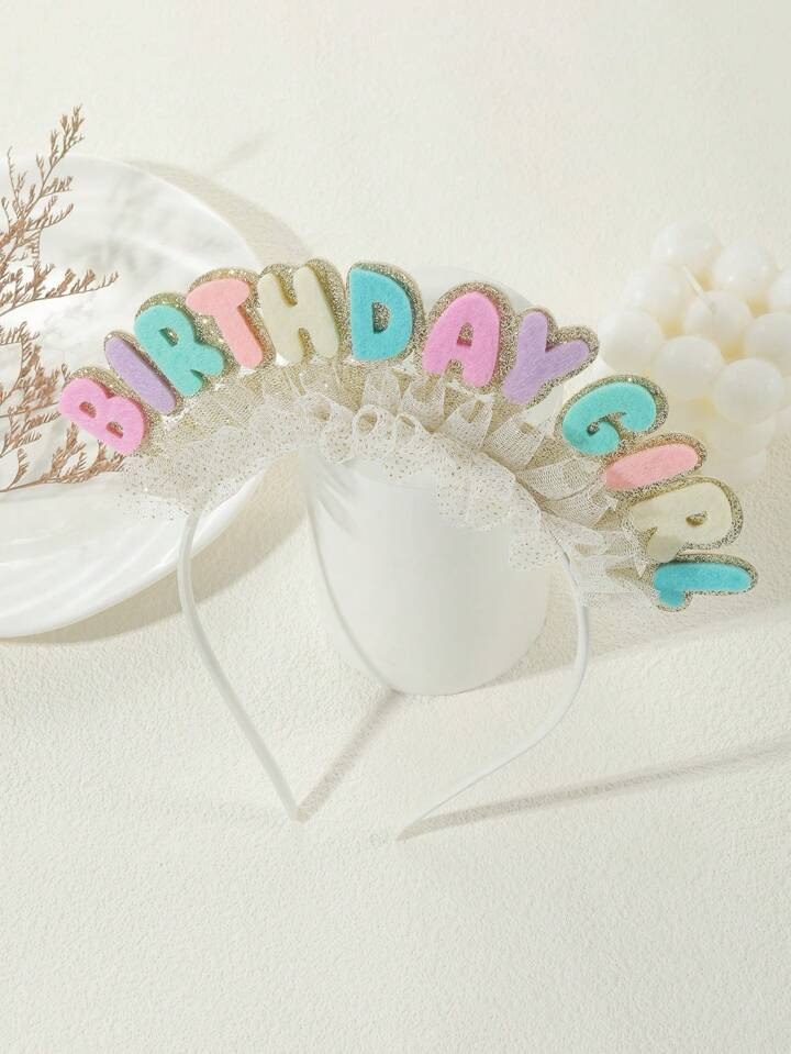 Birthday Series Macaron Colored Alphabet & Beige Mesh Bow Headband For Girls | SHEIN