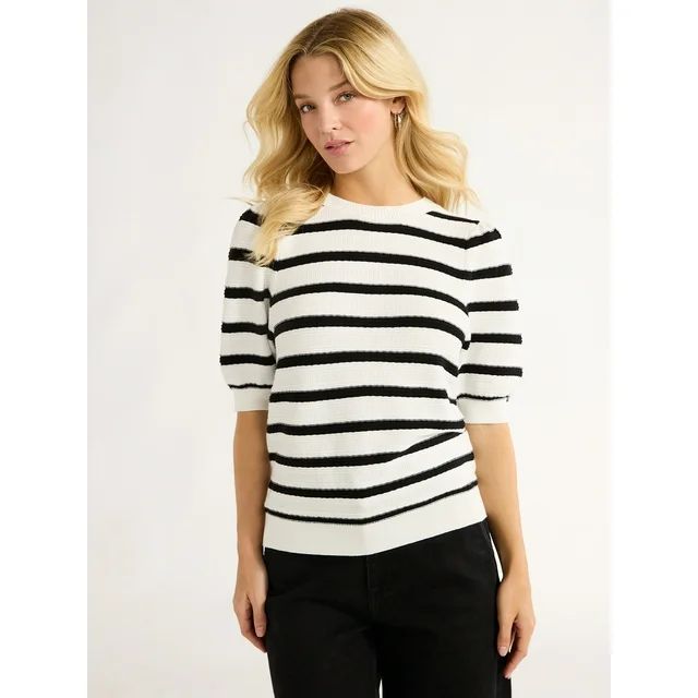 Free Assembly Women's Short Sleeve Puff Sweater Shirt, XS-XXL | Walmart (US)