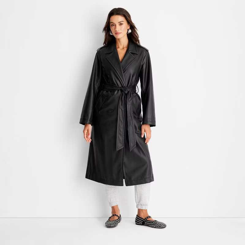 Women's Faux Leather Trench Coat - A New Day™ Black | Target