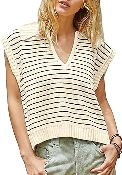 Yousify Summer Sweaters for Women 2025 V Neck Cap Sleeve Tops Sleeveless Spring Clothes Sweater V... | Amazon (US)