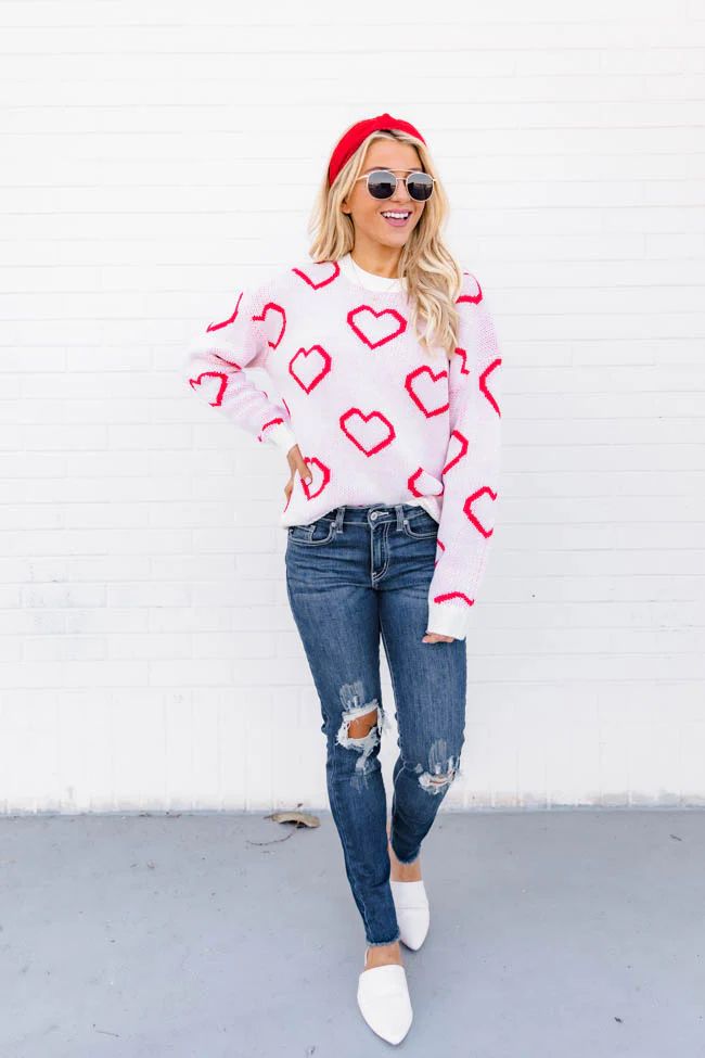 Love Your Heart Cream Printed Sweater | The Pink Lily Boutique