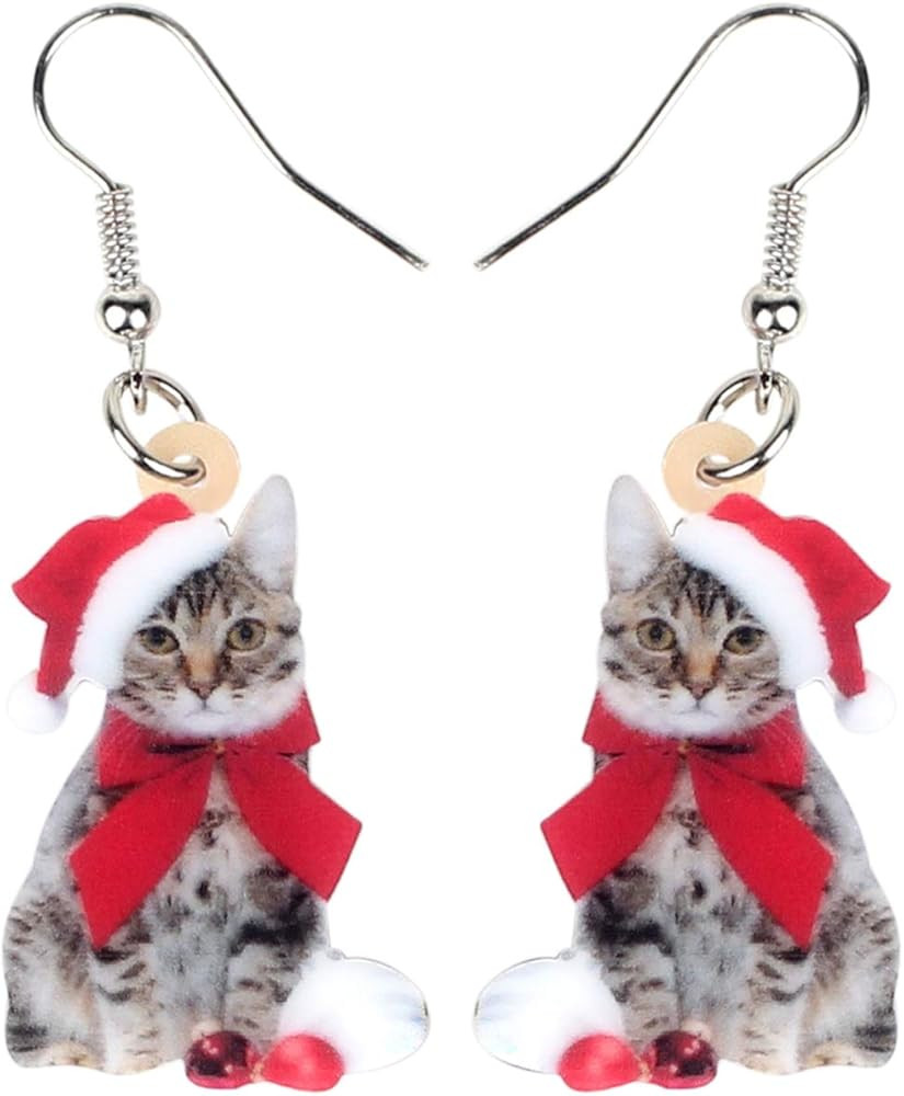 Cute Christmas Cat Earrings Dangle For Women Girls Charm Decoration Gifts | Amazon (US)