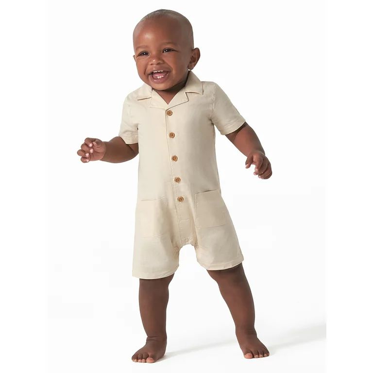 Modern Moments by Gerber Baby Boy Short Sleeve Poplin Romper, Sizes 0/3-24M | Walmart (US)