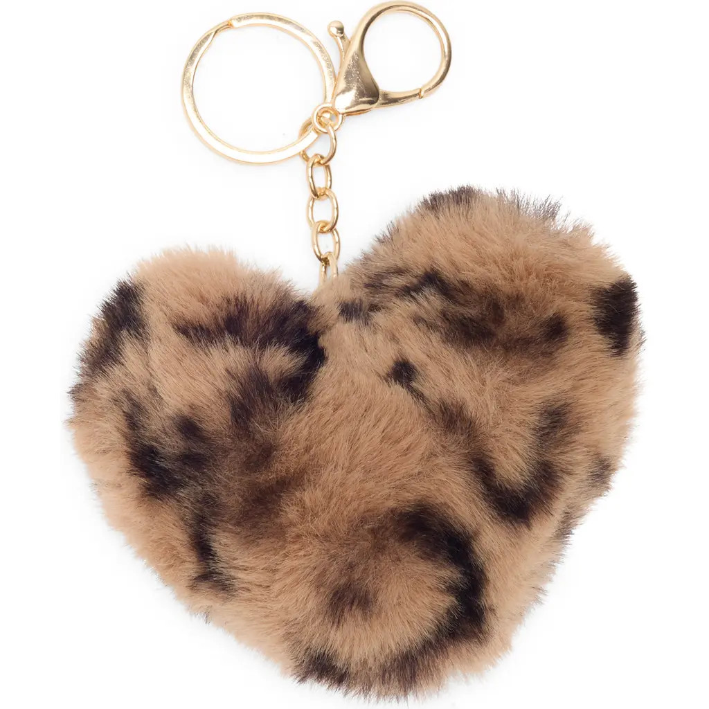 BP. Fuzzy Leopard Faux Fur Heart Bag Charm at Nordstrom | Nordstrom