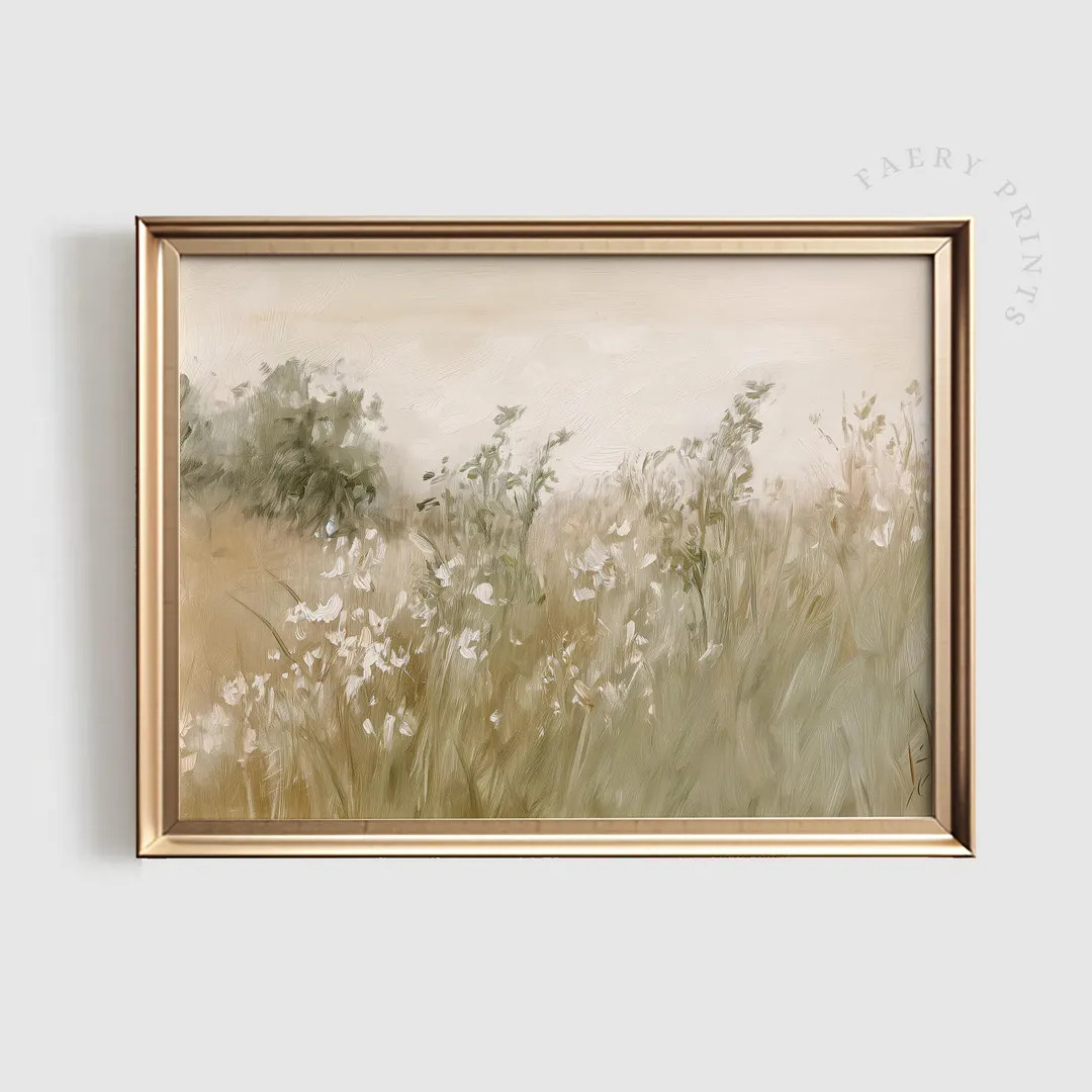 Wildflower Meadow Print | Vintage PRINTABLE Wall Art | Farmhouse Landscape Print | Neutral Green ... | Etsy (US)