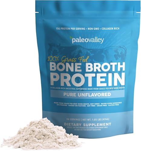 Paleovalley 100% Grass Fed Beef Bone Broth Protein Powder - Rich in Collagen Peptides for Hair, Skin, Gut Health, Bone and Joint Support - 15g Protein Per Serving - No Gluten or GMOs | Amazon (US)