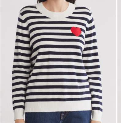 Bobeau navy/white striped embroidered heart pullover sweater size XS NWT | eBay US