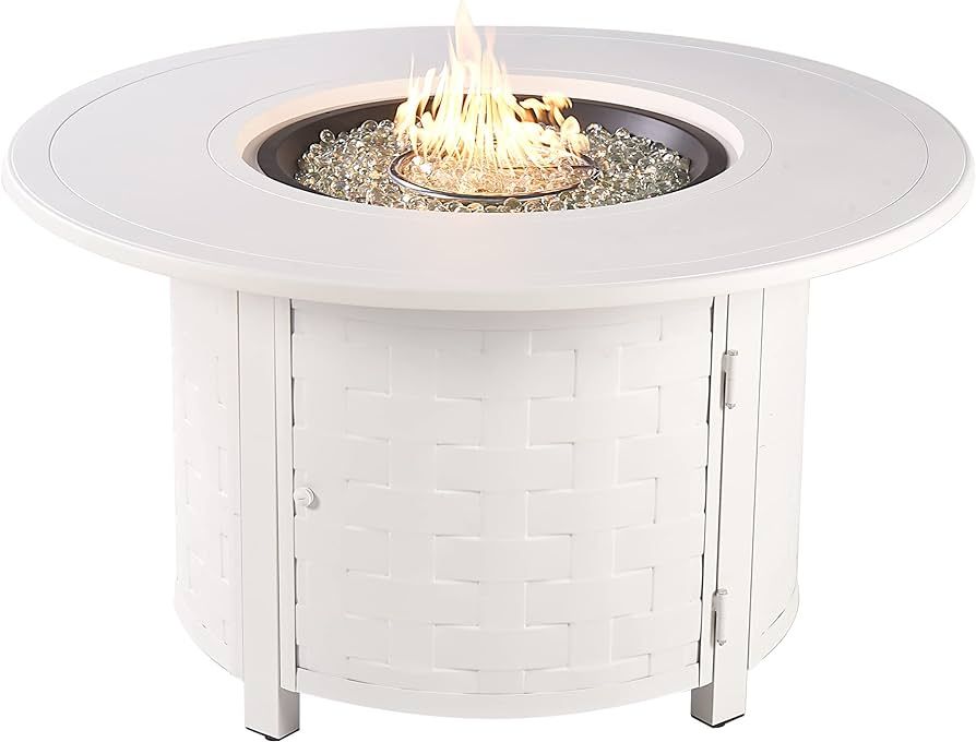 Round 44 in. x 44 in. Aluminum Propane Fire Pit Table with Glass Beads, Two Covers, Lid, 57,000 B... | Amazon (US)