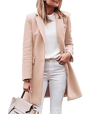 Zwurew Women's Notched Lapel Collar Single Breasted Pea Coats Winter Wool Blend Overcoat Long Jac... | Amazon (US)