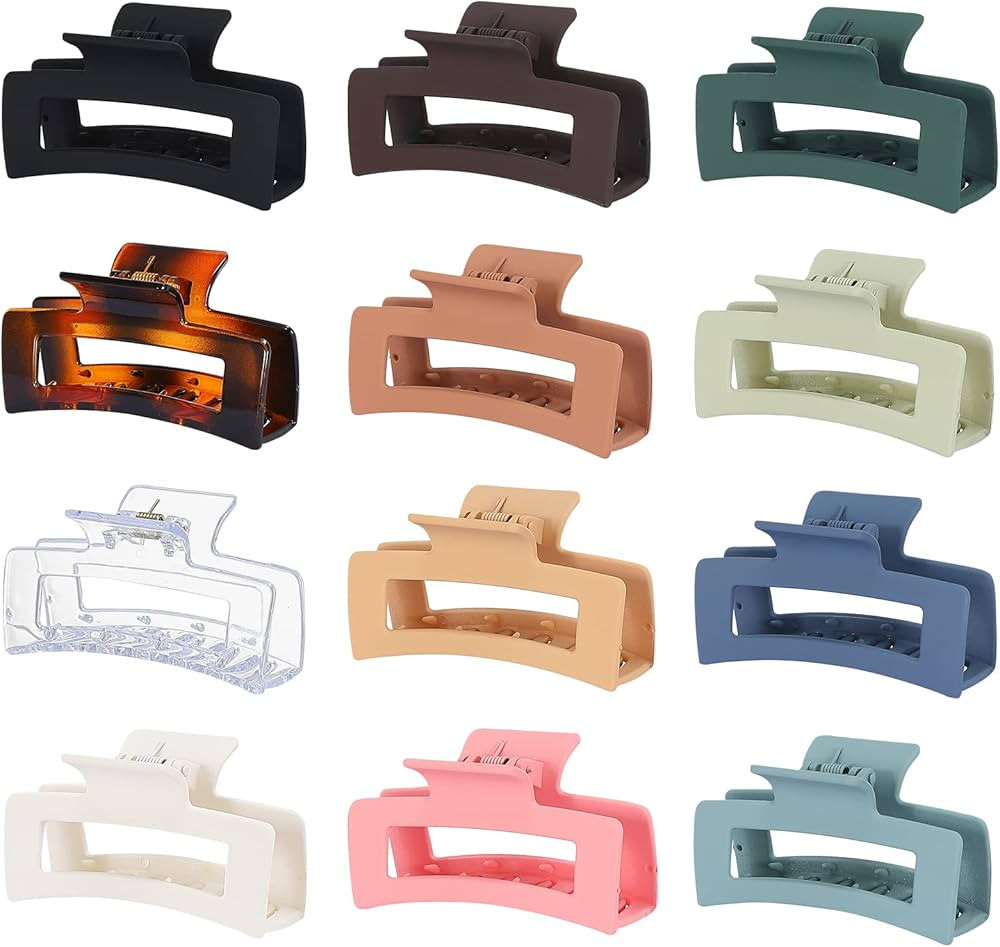 Sisiaipu 3.5 Inch Medium Hair Claw Clips 12 Pack Square Claw Clips for Thick and Thin Hair Rectangle | Amazon (US)