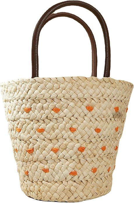 Womens Small Straw Bucket Tote Bag Beach Hobo Summer Top-handle Purse | Amazon (US)