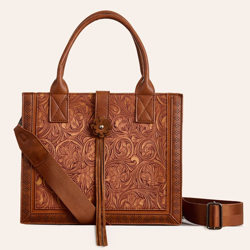 Justin Brown Tooled Leather Small Tote Bag | Cavender's