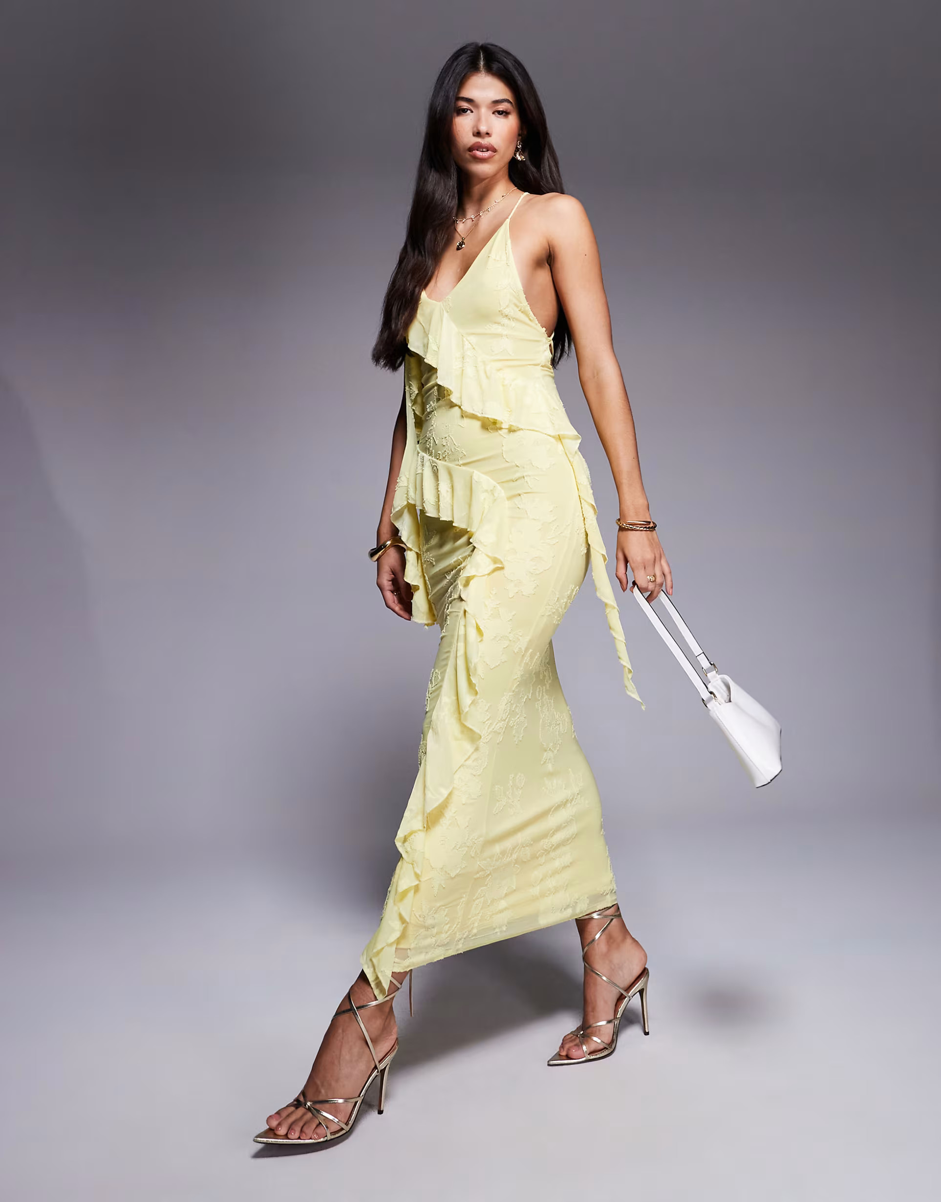 ASOS DESIGN ruffle strappy maxi in french vanilla burn out | ASOS | ASOS (Global)